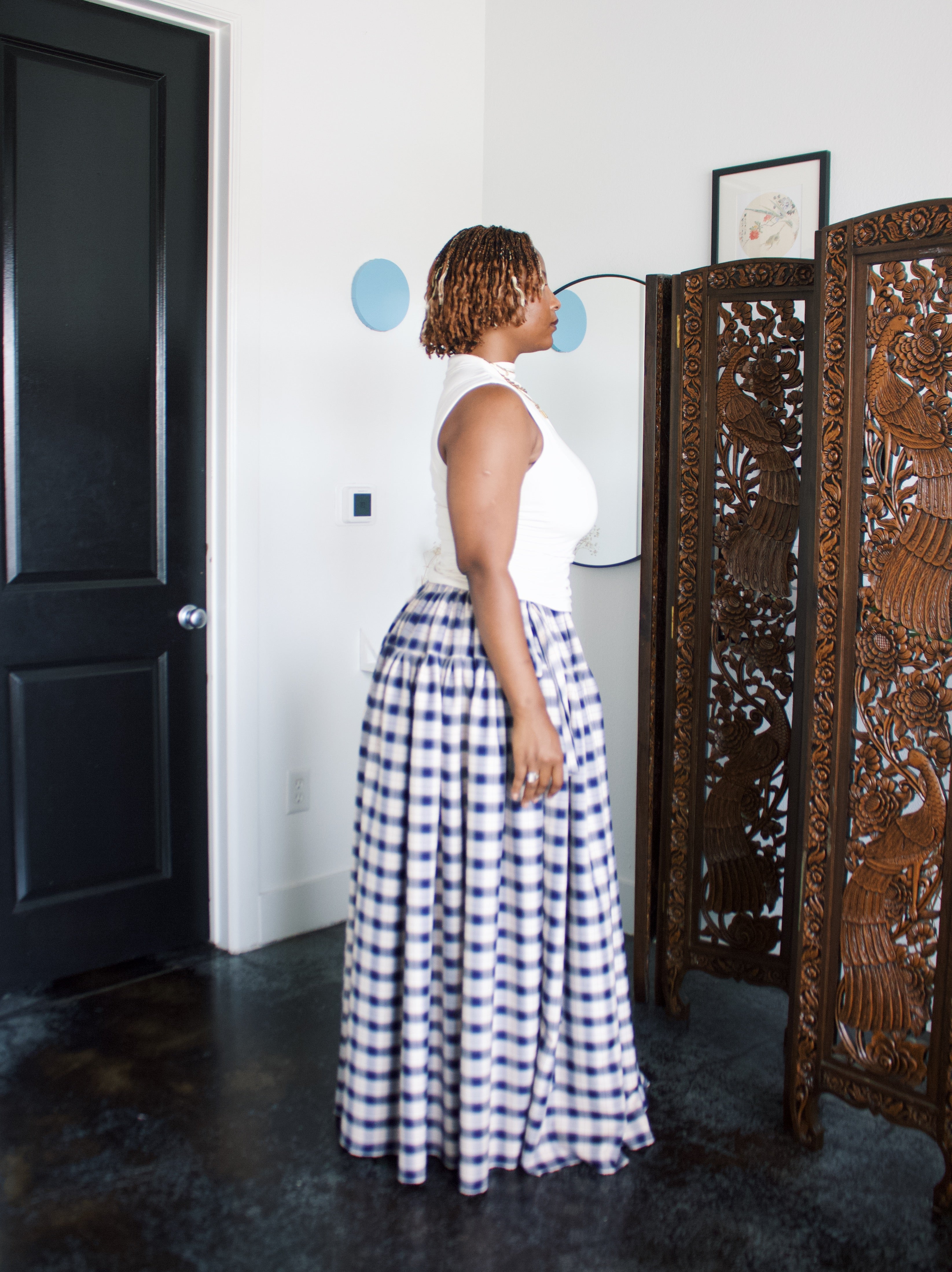 スカート Nancy check skirt/andmary Nancy check skirt
